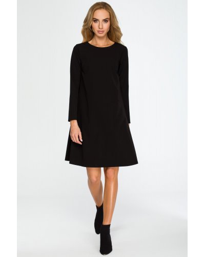 Rochie neagra, croi A, cu maneca lunga, Aryena Rochii de zi, Rochie neagra, croi A, cu maneca lunga, Aryena - jojofashion.ro