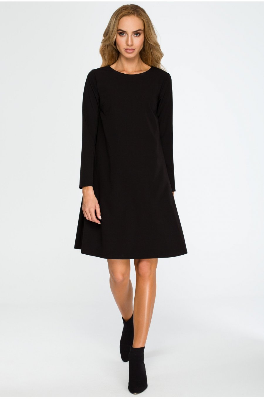 Rochie neagra, croi A, cu maneca lunga, Aryena Rochie neagra, croi A, cu maneca lunga, Aryena 1 - jojofashion.ro