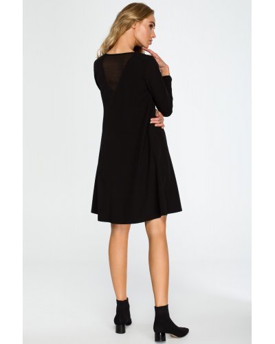 Rochie neagra, croi A, cu maneca lunga, Aryena Rochii de zi, Rochie neagra, croi A, cu maneca lunga, Aryena - jojofashion.ro