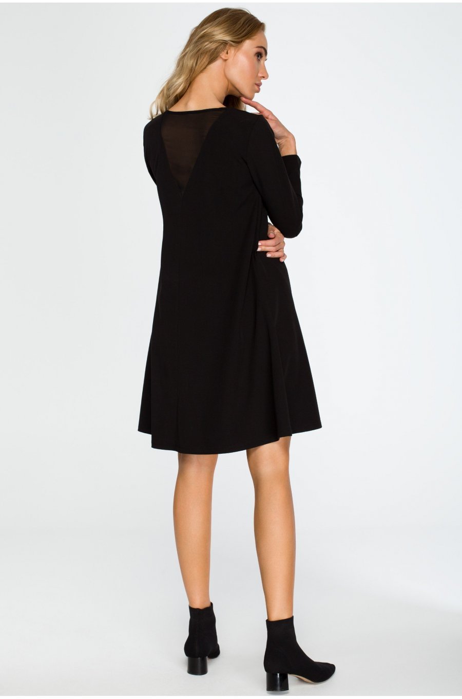 Rochie neagra, croi A, cu maneca lunga, Aryena Rochie neagra, croi A, cu maneca lunga, Aryena 2 - jojofashion.ro