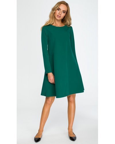 Rochie verde midi trapezoidala cu maneca lunga Aryena Rochii de zi, Rochie verde midi trapezoidala cu maneca lunga Aryena - jojofashion.ro