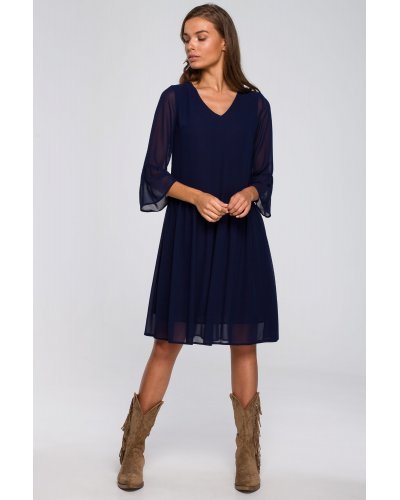 Rochie midi din chiffon bleumarin vaporoasa Rocio Rochie midi din chiffon bleumarin vaporoasa Rocio - jojofashion.ro