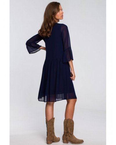 Rochie midi din chiffon bleumarin vaporoasa Rocio Rochii bleumarin, Rochie midi din chiffon bleumarin vaporoasa Rocio - jojofashion.ro