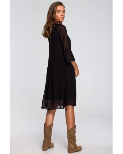 Rochie neagra din chiffon vaporoasa Rocio Rochii de zi, Rochie neagra din chiffon vaporoasa Rocio - jojofashion.ro