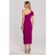 Rochie eleganta midi, roz magenta, cu volane si un umar gol, Spanish 3 - jojofashion.ro
