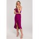 Rochie eleganta midi, roz magenta, cu volane si un umar gol, Spanish 4 - jojofashion.ro