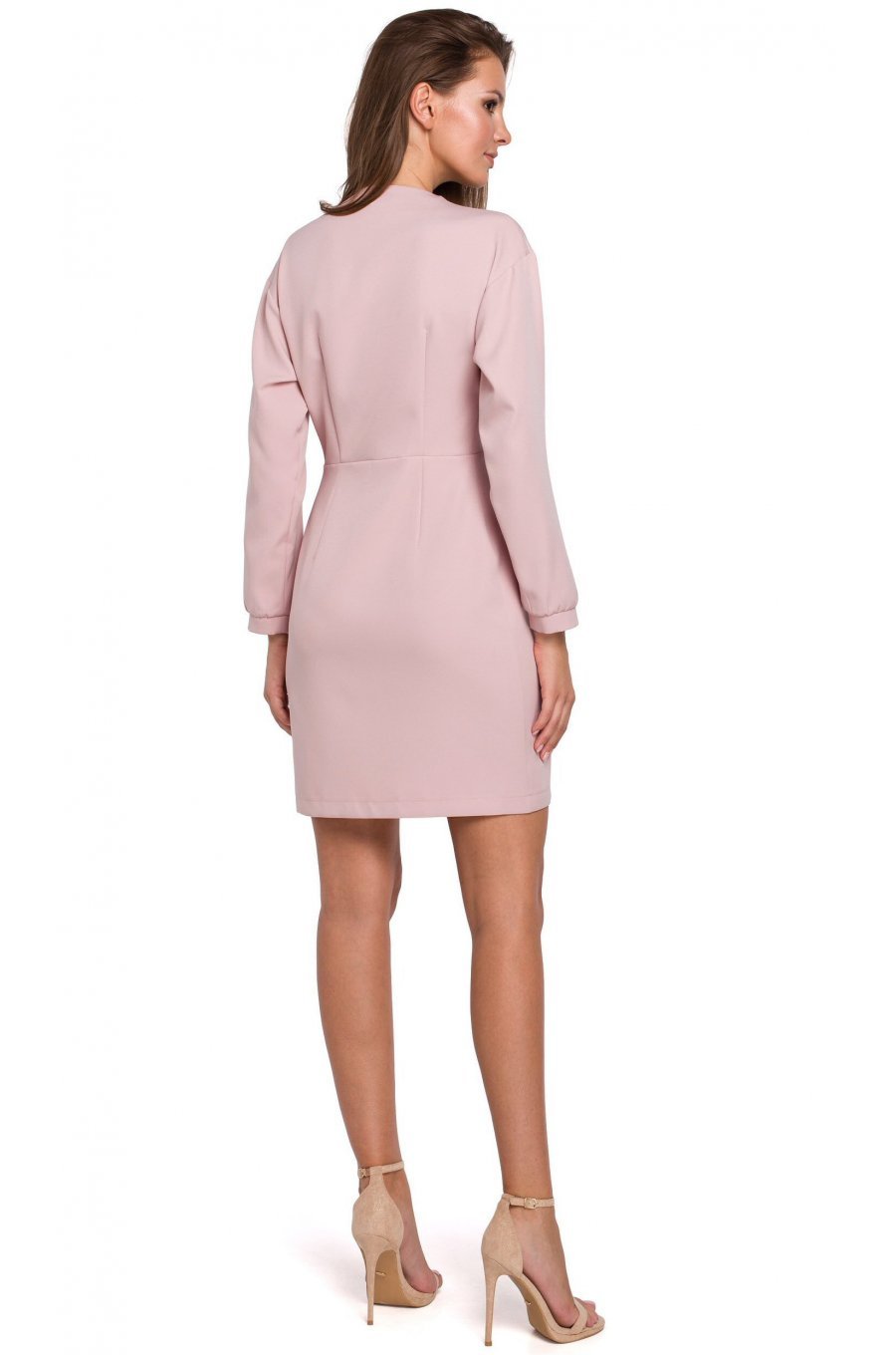 Rochie tip sacou roz pal cu maneca lunga Rebeca 2 - jojofashion.ro