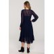 Rochie midi din chiffon bleumarin, cu maneca lunga si volan, Naira 3 - jojofashion.ro
