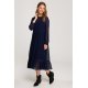 Rochie midi din chiffon bleumarin, cu maneca lunga si volan, Naira 4 - jojofashion.ro