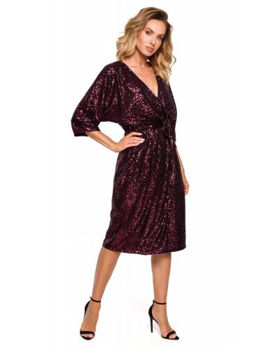 Rochie midi din paiete burgundy, cu maneca trei sferturi, petrecuta, Artista Rochii de nasa, Rochie midi din paiete burgundy, cu maneca trei sferturi, petrecuta, Artista - jojofashion.ro