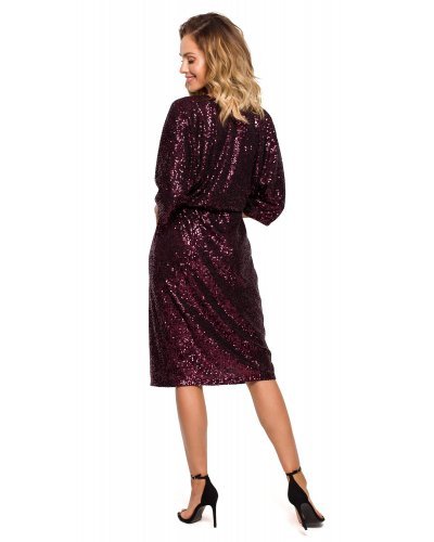 Rochie midi din paiete burgundy, cu maneca trei sferturi, petrecuta, Artista Rochii de nasa, Rochie midi din paiete burgundy, cu maneca trei sferturi, petrecuta, Artista - jojofashion.ro