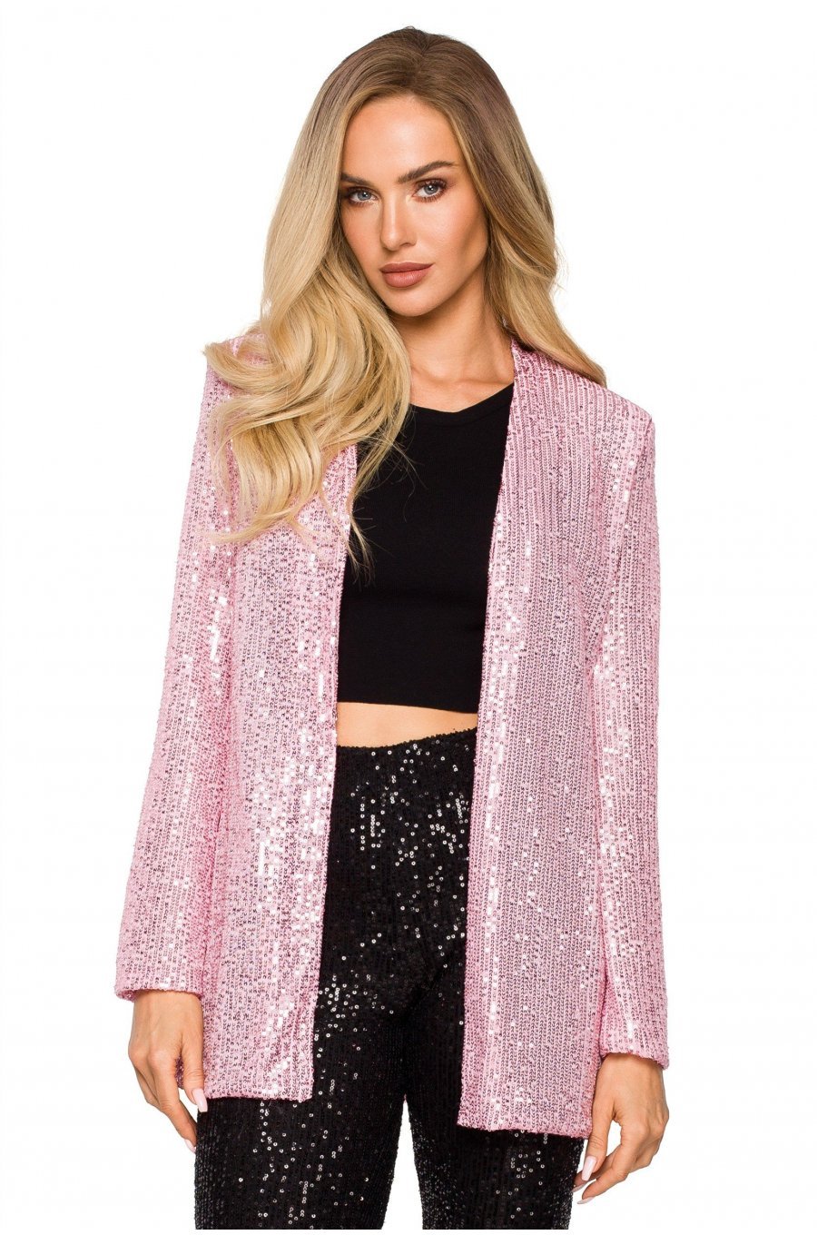 Sacou dama elegant, paiete, roz pal, clasic, Charisma 1 - jojofashion.ro