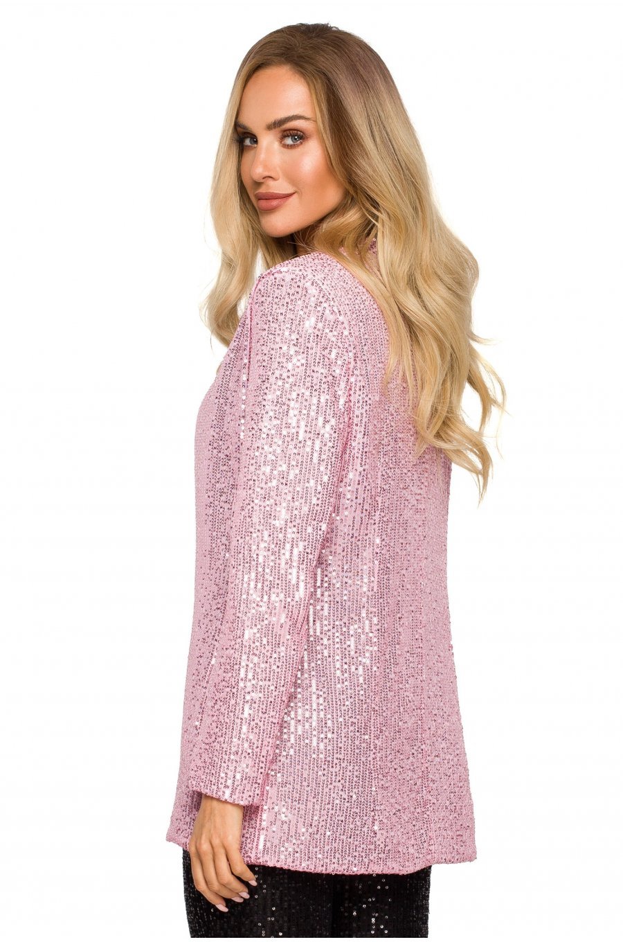 Sacou dama elegant, paiete, roz pal, clasic, Charisma 2 - jojofashion.ro