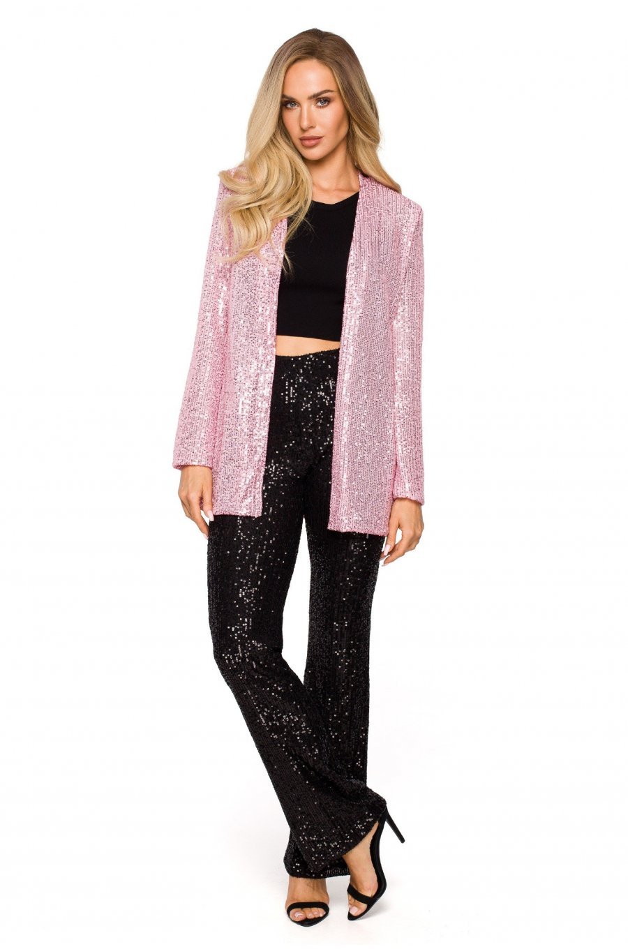 Sacou dama elegant, paiete, roz pal, clasic, Charisma 3 - jojofashion.ro