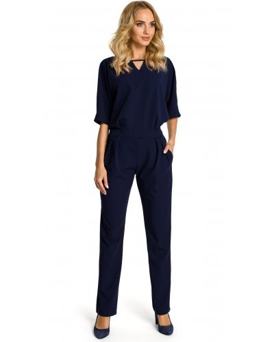 Salopeta dama eleganta, bleumarin, cu maneca scurta, Diengis Salopete dama, Salopeta dama eleganta, bleumarin, cu maneca scurta, Diengis - jojofashion.ro