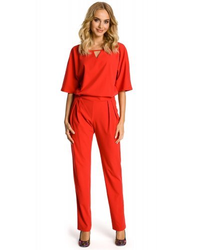 Salopeta dama eleganta, rosie, cu maneca scurta, Diengis Salopete dama, Salopeta dama eleganta, rosie, cu maneca scurta, Diengis - jojofashion.ro