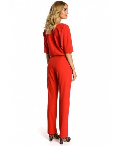 Salopeta dama eleganta, rosie, cu maneca scurta, Diengis Salopete dama, Salopeta dama eleganta, rosie, cu maneca scurta, Diengis - jojofashion.ro