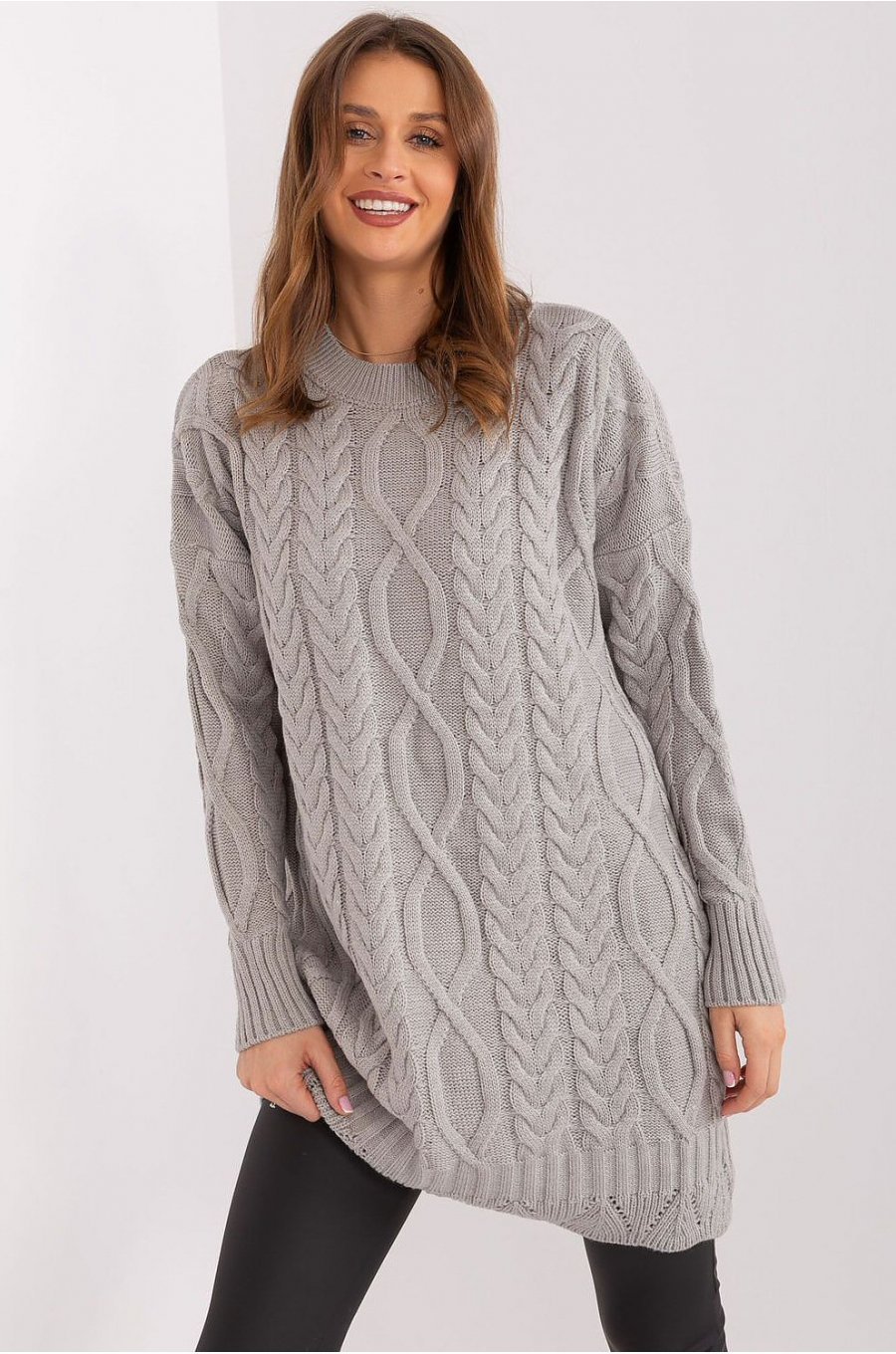 Rochie casual tricotata oversize gri Amalna 1 - jojofashion.ro