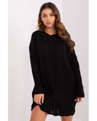 Rochie tricotata scurta neagra oversize Amalna1 Rochii de zi, Rochie tricotata scurta neagra oversize Amalna1 - jojofashion.ro
