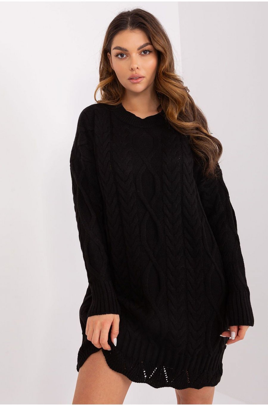 Rochie tricotata scurta neagra oversize Amalna1 1 - jojofashion.ro