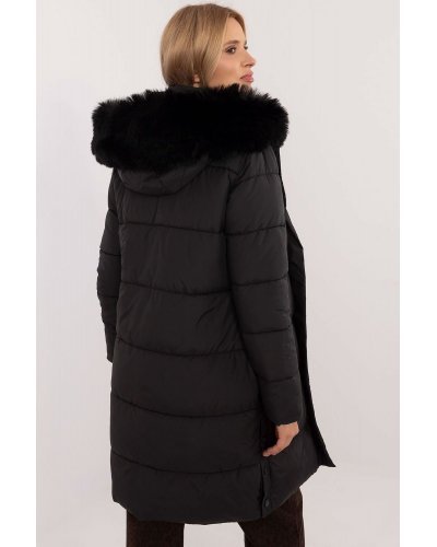 Geaca dama de iarna parka lunga, neagra, cu blanita la gluga, Viky Geci dama, Geaca dama de iarna parka lunga, neagra, cu blanita la gluga, Viky - jojofashion.ro