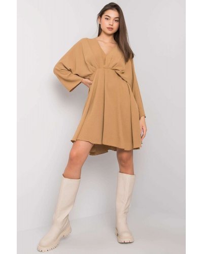 Rochie scurta bej cu maneca lunga Hannah1 Rochii de vara, Rochie scurta bej cu maneca lunga Hannah1 - jojofashion.ro