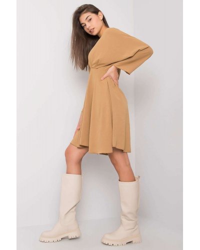 Rochie scurta bej cu maneca lunga Hannah1 Rochii de vara, Rochie scurta bej cu maneca lunga Hannah1 - jojofashion.ro