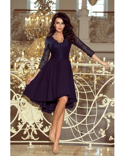 Rochie midi din dantela bleumarin asimetrica Anastasia  Rochii midi, Rochie midi din dantela bleumarin asimetrica Anastasia  - jojofashion.ro