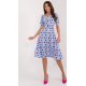 Rochie midi, bleu cu floricele, in clos, cu maneca trei sferturi, Arissa1 2 - jojofashion.ro
