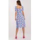 Rochie midi, bleu cu floricele, in clos, cu maneca trei sferturi, Arissa1 3 - jojofashion.ro