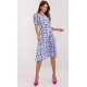 Rochie midi, bleu cu floricele, in clos, cu maneca trei sferturi, Arissa1 4 - jojofashion.ro