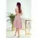 Rochie de ocazie midi, cu dantela, roz pudrat, asimetrica, Ivy 3 - jojofashion.ro