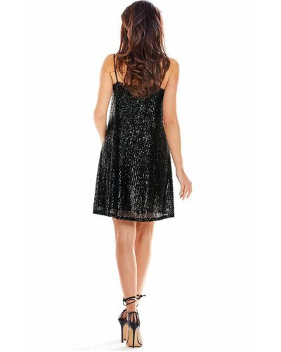 Rochie scurta neagra din paiete Fayme Tinute de club, Rochie scurta neagra din paiete Fayme - jojofashion.ro