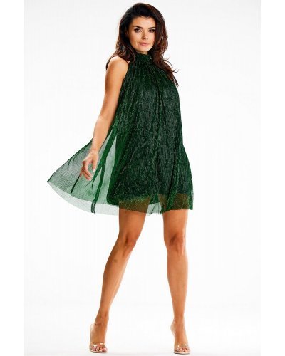 Rochie scurta verde din glitter croi A cu guler halter Harper Tinute de petrecere, Rochie scurta verde din glitter croi A cu guler halter Harper - jojofashion.ro
