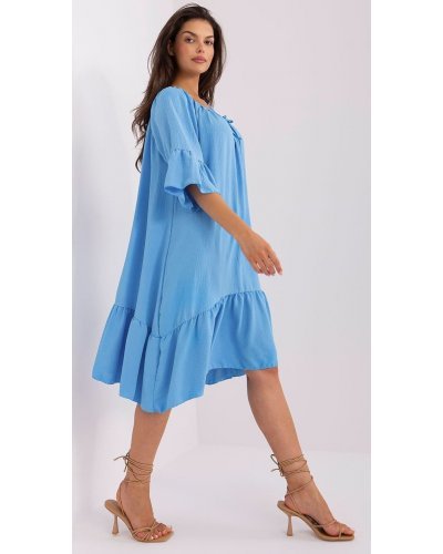 Rochie de vara midi, albastra, oversize, cu volane, vaporoasa, Makadamia Rochii de vara, Rochie de vara midi, albastra, oversize, cu volane, vaporoasa, Makadamia - jojofashion.ro