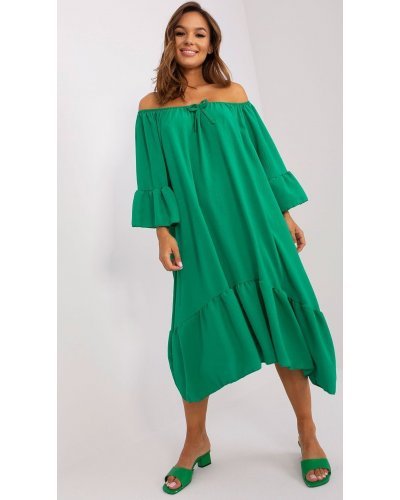 Rochie de vara midi, verde, oversize, cu volane, vaporoasa, Makadamia Rochii de vara, Rochie de vara midi, verde, oversize, cu volane, vaporoasa, Makadamia - jojofashion.ro