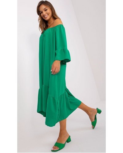 Rochie de vara midi, verde, oversize, cu volane, vaporoasa, Makadamia Rochii de vara, Rochie de vara midi, verde, oversize, cu volane, vaporoasa, Makadamia - jojofashion.ro