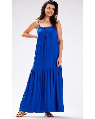 Rochie de vara albastra vaporoasa oversize din vascoza Triny Rochii lungi, Rochie de vara albastra vaporoasa oversize din vascoza Triny - jojofashion.ro
