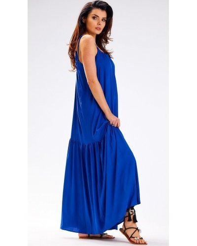Rochie de vara albastra vaporoasa oversize din vascoza Triny Rochii lungi, Rochie de vara albastra vaporoasa oversize din vascoza Triny - jojofashion.ro