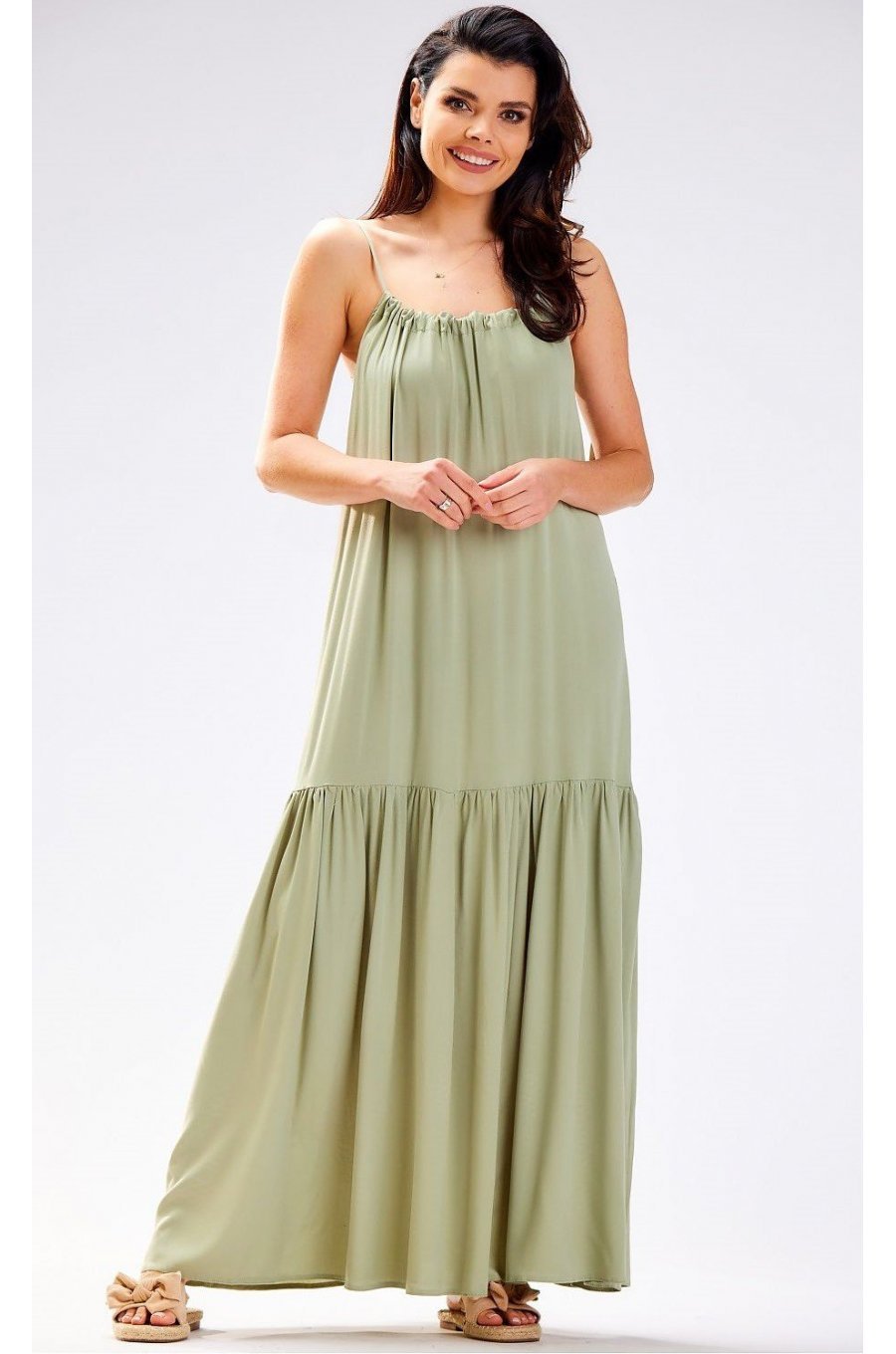 Rochie de vara lunga kaki vaporoasa oversize Triny Rochie de vara lunga kaki vaporoasa oversize Triny 1 - jojofashion.ro