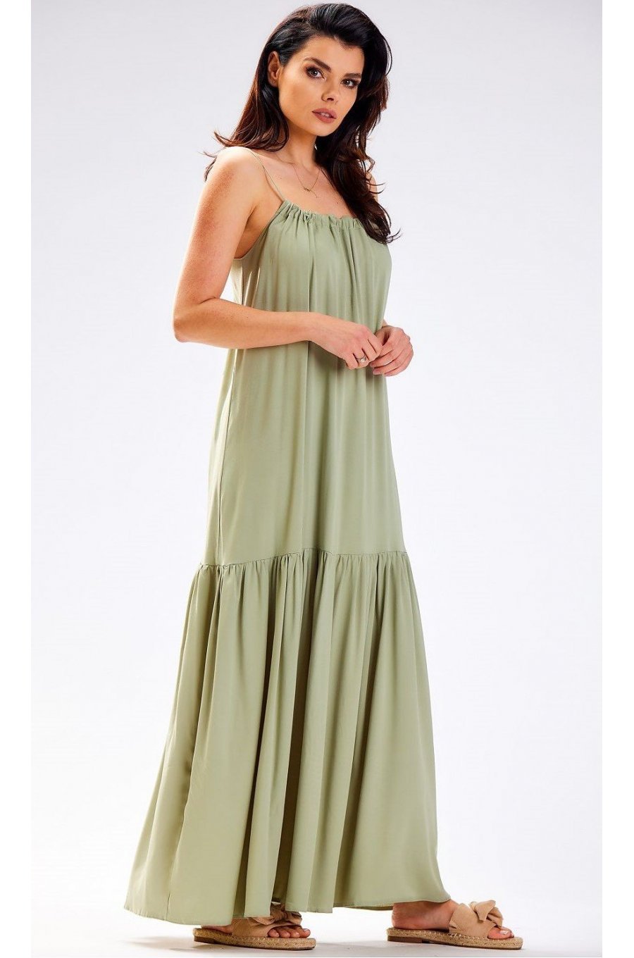 Rochie de vara lunga kaki vaporoasa oversize Triny Rochie de vara lunga kaki vaporoasa oversize Triny 2 - jojofashion.ro