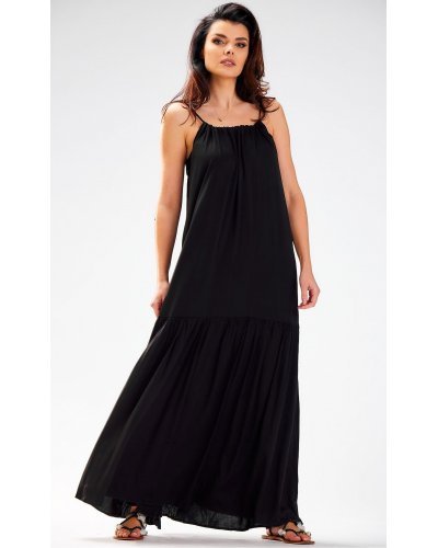 Rochie de vara lunga neagra vaporoasa din vascoza oversize Triny Rochii lungi, Rochie de vara lunga neagra vaporoasa din vascoza oversize Triny - jojofashion.ro