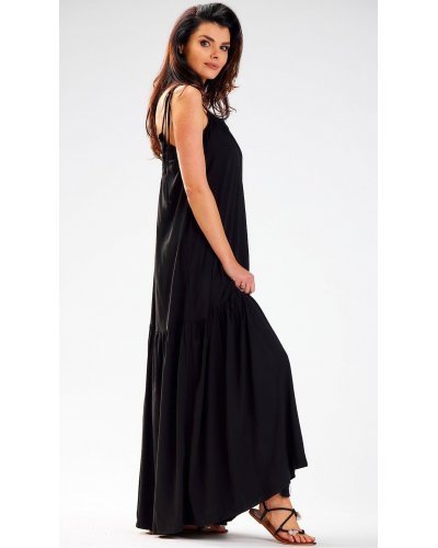 Rochie de vara lunga neagra vaporoasa din vascoza oversize Triny Rochii lungi, Rochie de vara lunga neagra vaporoasa din vascoza oversize Triny - jojofashion.ro