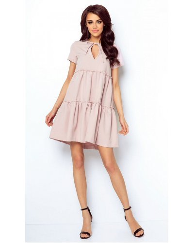 Rochie de vara roz pudrat vaporoasa cu volane din vascoza Anuva Rochii de vara, Rochie de vara roz pudrat vaporoasa cu volane din vascoza Anuva - jojofashion.ro