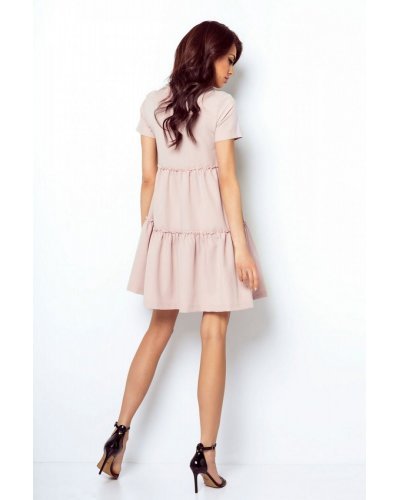 Rochie de vara roz pudrat vaporoasa cu volane din vascoza Anuva Rochii de vara, Rochie de vara roz pudrat vaporoasa cu volane din vascoza Anuva - jojofashion.ro
