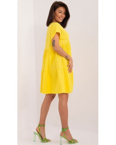Rochie de vara scurta, din bumbac, galbena, croi A, cu volan lat, Nedia Rochii de vara, Rochie de vara scurta, din bumbac, galbena, croi A, cu volan lat, Nedia - jojofashion.ro