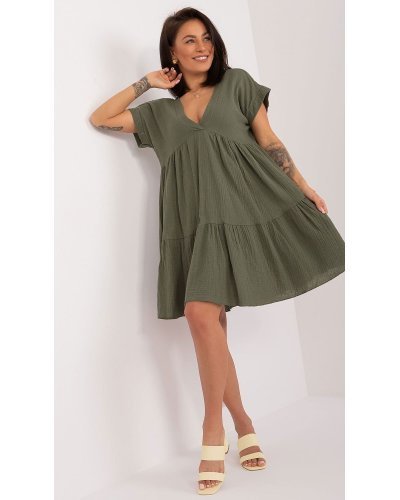 Rochie de vara scurta, din bumbac, kaki, croi A, cu volan lat, Nedia Rochii de vara, Rochie de vara scurta, din bumbac, kaki, croi A, cu volan lat, Nedia - jojofashion.ro