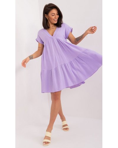 Rochie de vara scurta, din bumbac, lila, croi A, cu volan lat, Nedia Rochii de vara, Rochie de vara scurta, din bumbac, lila, croi A, cu volan lat, Nedia - jojofashion.ro