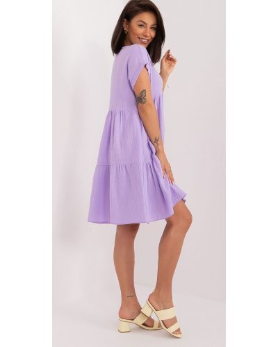 Rochie de vara scurta, din bumbac, lila, croi A, cu volan lat, Nedia Rochii de vara, Rochie de vara scurta, din bumbac, lila, croi A, cu volan lat, Nedia - jojofashion.ro