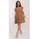 Rochie de vara scurta, din bumbac, maro, croi A, cu volan lat, Nedia 2 - jojofashion.ro